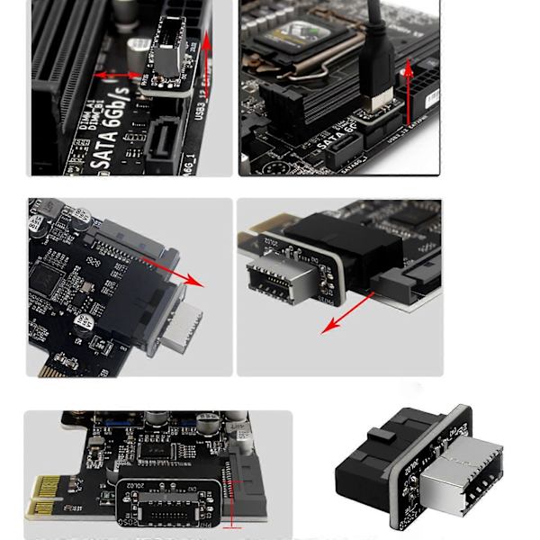 Högkvalitativ USB-frontpaneladapter - Typ-E Hona till USB 3.0 19 PIN Hane Adapter Intern Vertikal Header Splitter