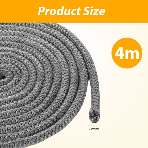 Punottu uunin ja takan tiiviste, 10mm x 4m grafiittiimpregnoitu lasikuitu tiivisteröyhelö savupiipun tiivisteen korvaamiseen takkoihin ja puulämmitteisiin uuneihin