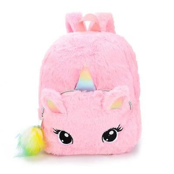 Plys Unicorn Rygsæk Fluffy Unicorn Skoletaske Baby Børn Skoletaske Dobbelt Skuldertaske Til Børnehave Pige Dreng Pink