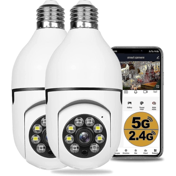 2 stk 360 graders sikkerhetskameraer trådløst utendørs, wifi lyspærekamera, 1080p trådløse kameraer for hjemmesikkerhet