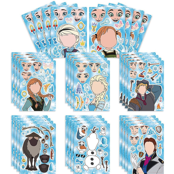 32 st Diy Frozen Theme Make-a-face Stickers Pack, Cartoon Fun Stickers Dekaler Set Barnleksaker för festdekoration, belöningspresenter