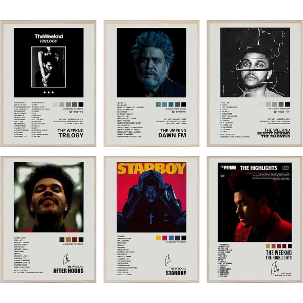 Sæt med 6 The Weeknd plakater, cover , musikplakater, The Weeknd albumcovermønster, kunstdekoration, tryk 20 x 25 cm
