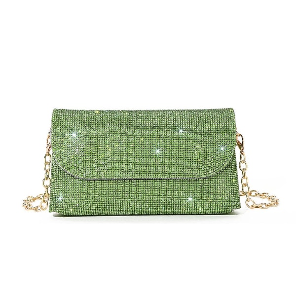 Glitter Evening Clutch Bag för Kvinnor Kedja Axelväska Bröllopsfest Handväska Green