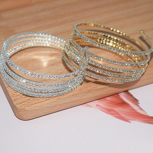 Imitation Pearl Bracelet Multilayer Stretchable Pearl Bracelet Pearl Gold three rows