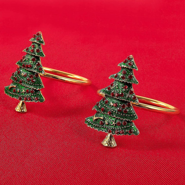 Jouluiset lautasliinasormukset - 6 kpl joulupuiden set punaisilla marjoilla lautasliinapidikesormuksia joululomajuhlaan hääjuhlaan ruokapöytäsetti