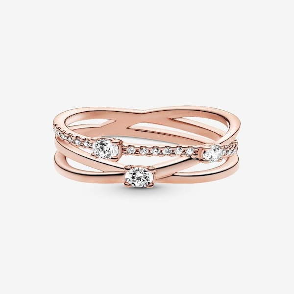 Pandora - Glitrende Ring med Trippelbånd - 14k rosaguldplettering Circumference: 54mm