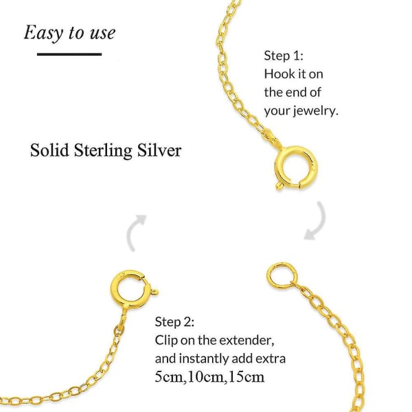 Guld halsbandsförlängare 14k guldpläterade förlängningskedja 925 sterling silver förlängningsarmband förlängare guldkedjeförlängare för halsband 3 st -aa