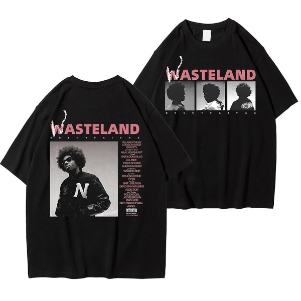 Brent Faiyaz T-shirt Musik Album Wasteland Grafisk Print Korte Ærmer T-shirts Hip Hop Streetwear Bomuld Oversized Streetwear Black XXXL