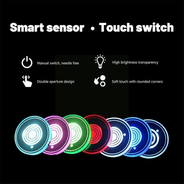 2 st Bil LED-kopphållare Ljusmattor Bilunderlägg Flaskljus Bakgrundsbelysning Atmosphere 7 Constellation Cup Led-hållare Färger Pa W6v8 - Dryckeshållare