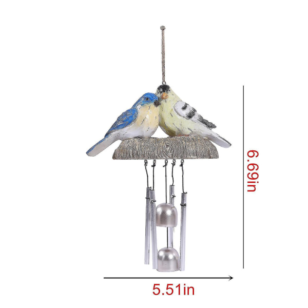 Fågelvindspel, utomhusvindspel med 4 stora aluminiumrör och 2 klockor - vindspel hängande dekoration för trädgård, uteplats, bakgård eller veranda