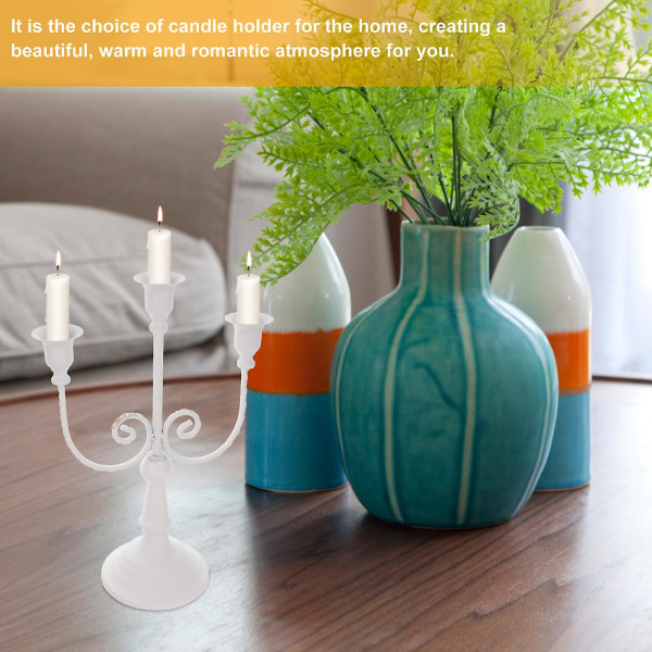 Jernkunst Candelabrum Avtakbar Lysestake Europeisk Stil 3-armet Lysestake White 20x10.5x30cm