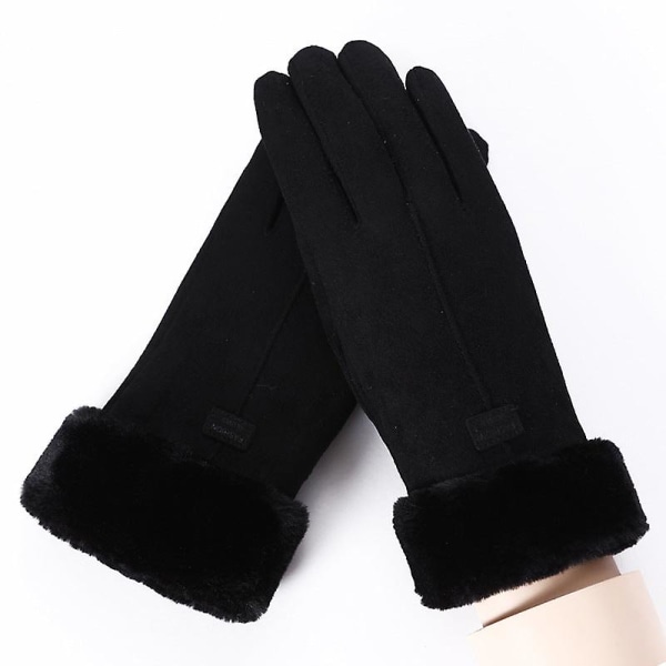 Dam vinter termiska extra tjocka med fleece touch screen handskar ridning koreansk stil bomull mocka handskar anpassning Single rib black