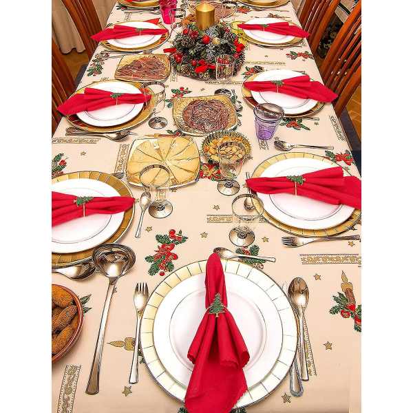 Juleservietringe - Sæt med 6 juletræer med røde bær servietholderringe til julen Festmiddag Bryllupsbanket Spisebordssæt