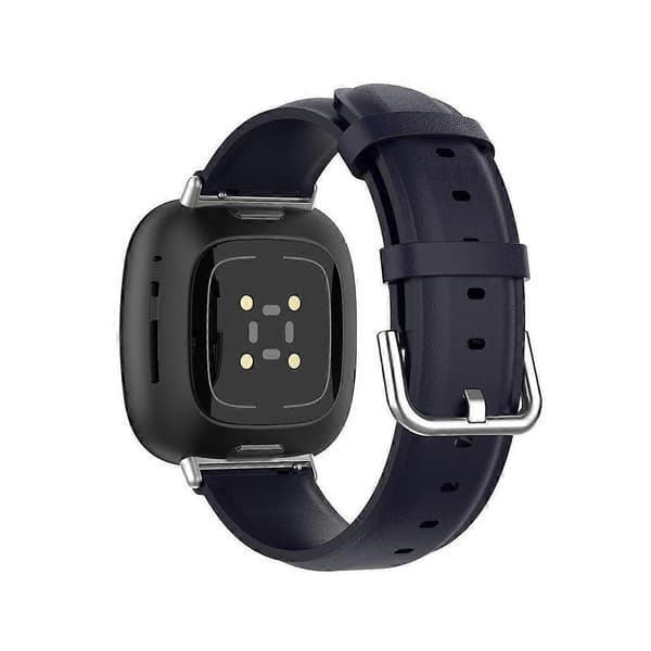Ægte læderrem til Fitbit Versa 4 / Sense 2 Navy Blue