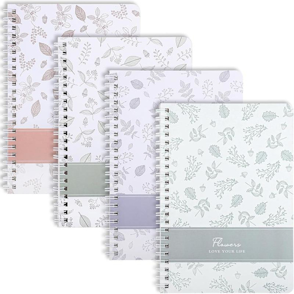 A5 Spiralblock 4-pack, 120 linjerade sidor - Blomdesign [YDE]