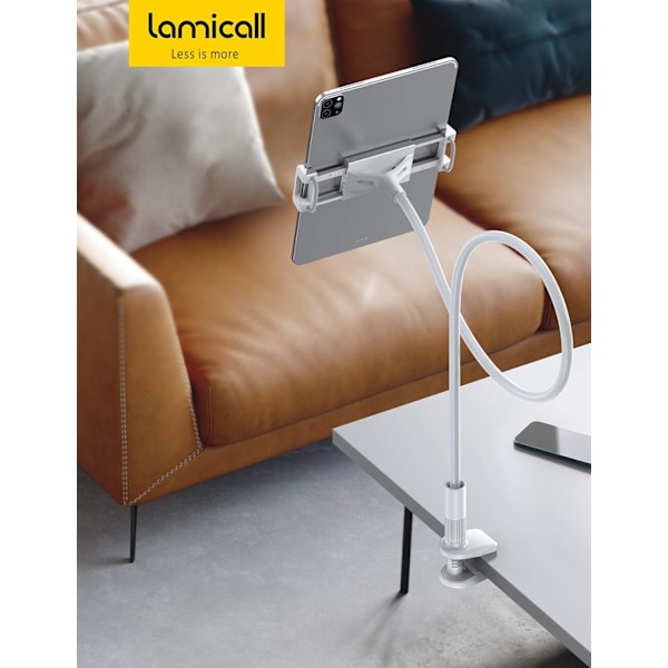 Svanehals Nettbrettholder, Fleksibel Nettbrettstativ - 36\" Lazy Arm 360 Justerbar Holder Klemme Brakett Seng for iPad Pro 9.7, 10.5, 11, 4.7-11\" Enheter white