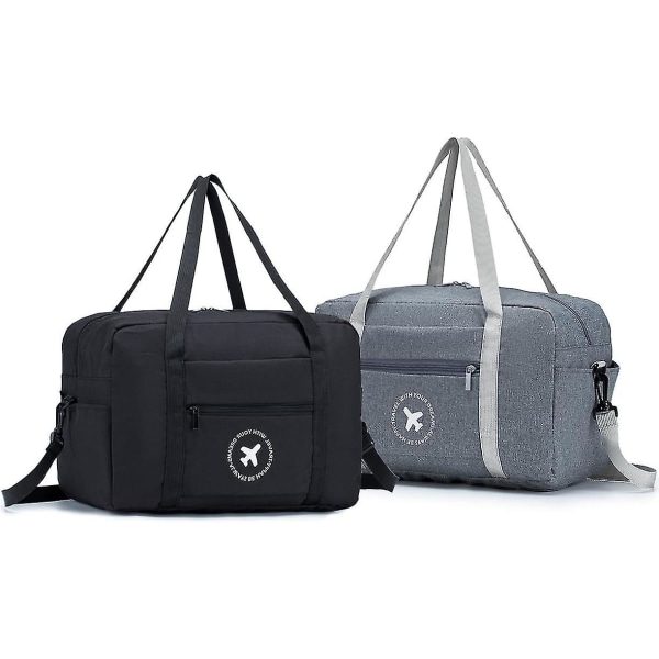 Kabinväska 40x20x25 Resväska 2-pack Fällbar Understol Kabinväska Vattentät Weekendväska Lätt Handbagage Resväska Med Axelrem F 40x20x25cm Black-Gray