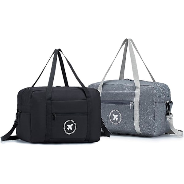 Ryanair Maks Størrelse Reiseveske 2-pak Foldbar Undersete Kabinveske Vanntett Weekendveske Lett Håndbagasje Med Skulderstropp F 40x20x25cm Black-Gray