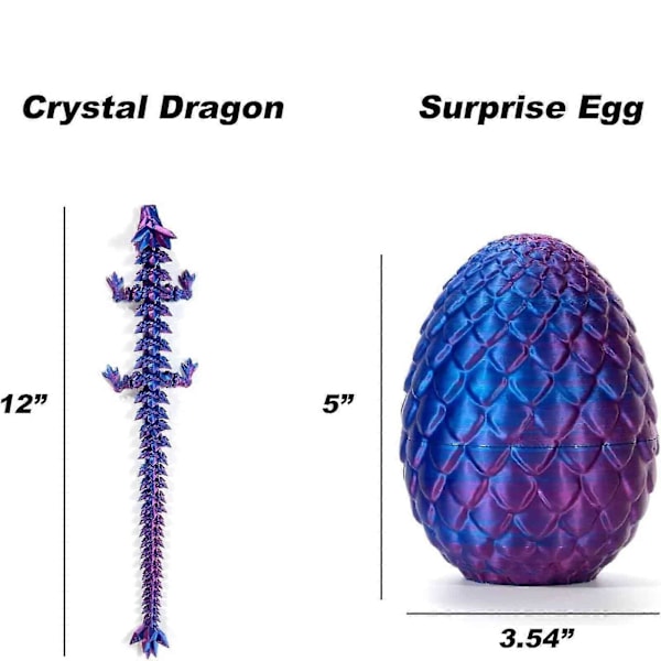 3D-printet Leddet Drage med Drageegg 3D-printet Drakekrystal 3