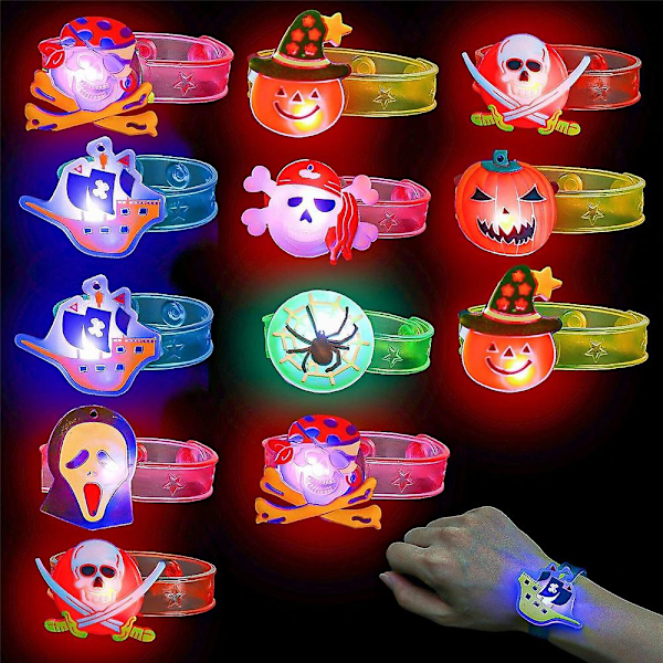 12 stk/sett Halloween Partyrekvisitter, LED-lysende armbånd Tilbehør Leke for barn Lekepremier Goodie Bag Fyllstoff, Trick Or Treat Gaver