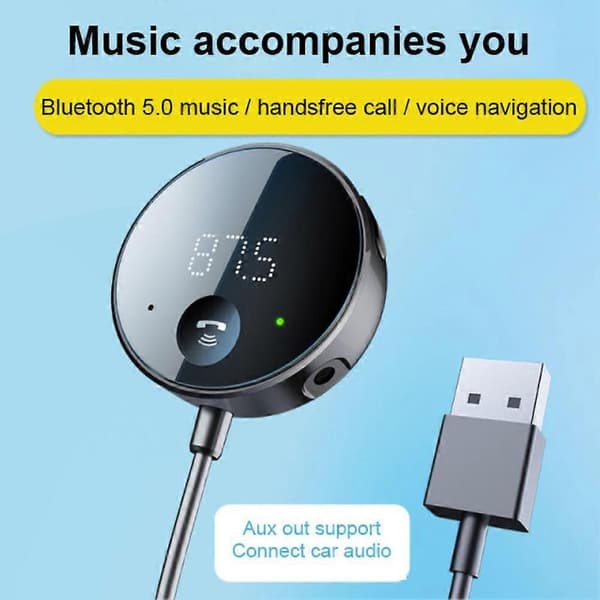 USB Bluetooth 5.0 Trådløs Bil FM-sender Aux Stereo Audio Receiver Adapter