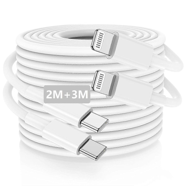 Laderkabel hurtiglading, [2-pakning/2M + 3M] Lang USB C til Lightning ladekabel, Type C 2
