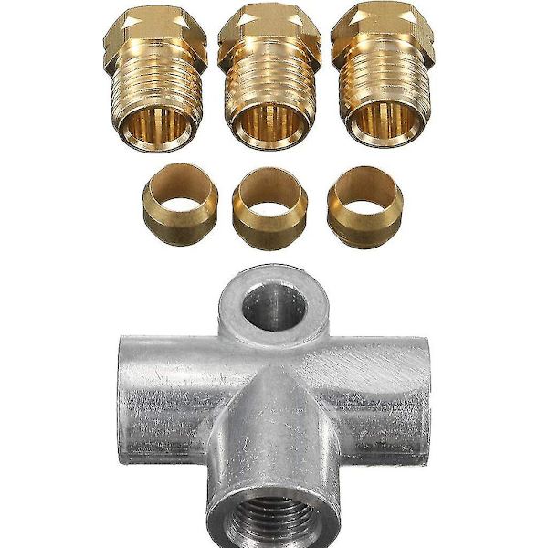 Hydraulisk bremsekobling T-stykke 3-veis for T-stykke bremserør med 3 hannmuttere Silver