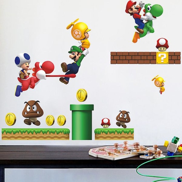 Klassiskt spel tecknat Super Mario väggklistermärke för barnrumsdekoration