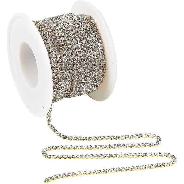 10 Yards 2 mm rhinestone kæde, guld trim Bling streng til gør-det-selv smykker fremstilling håndværk Sko charms Gold