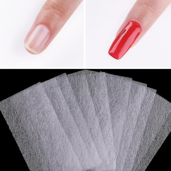 100 stykker Fibernegle til negleforlængelser, negleforlængelse Silk Fiberglass Gel Kit Falske Nails Manicure Salon Tool Til UV Gel Nails Art