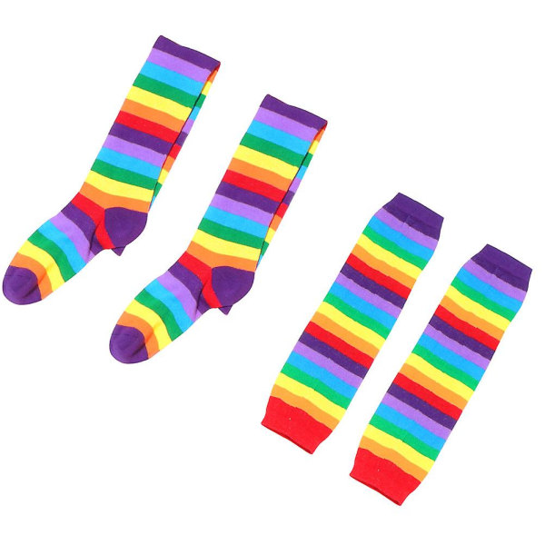 2stk Termisk jenter knehøye sokker regnbue lår høye sokker Strømpebukser damehansker sokker sett lange regnbue sokker