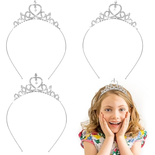 3 stk. Prinsesse Krone Tiara, Piger Rhinestone Tiaraer Krystal Hårbøjle Bryllup Hårbånd Hår Tilbehør, Prinsesse Kroner