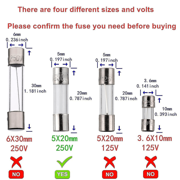 F10al250v 5x20 Mm 10a 250v Hurtigsmeltende Sikringer 10 Amp 250 Volt 0,2 X 0,78 Tommer Glasrørssikringer (pakke Med 20 Stykker)