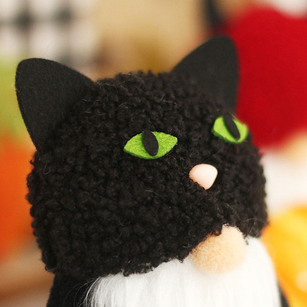 Halloween Gnome Svart För Katt Hatt Elf Dvärg Prydnad Flernivåig Bricka Dekor Red