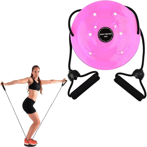 Ab Twister Board for trening, midje vridningsskive med 2 trekktau og 8 mangets for å styrke magetreningsutstyr pink