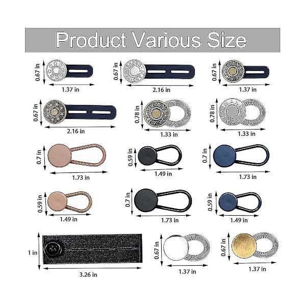 Knapperforlengere for jeans, 6 størrelser bukser knapplinningforlenger, fleksibel justerbar elastisk midje As Shown