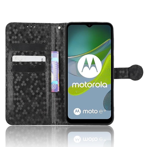 Pu lædercover til Motorola Moto E13 4g standercover prikmønster påtrykt pung telefonetui