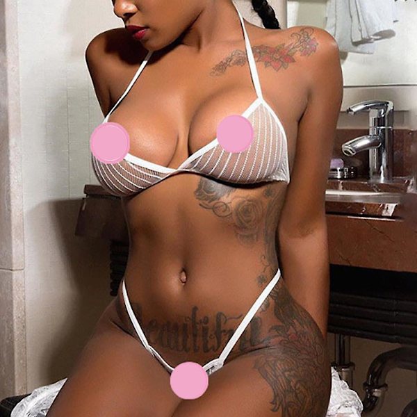 Seksikäs naisten mesh läpinäkyvä alusvaatteet rintaliivit G-string alusvaatteet sarja Halter yöasu White 2XL