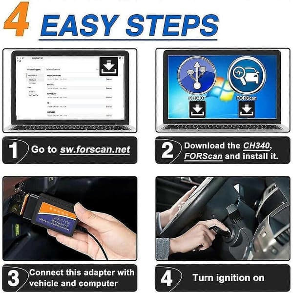 ELM327 Programvara OBD2 Scanner Adapter USB Diagnostikverktyg Kabel för Ford