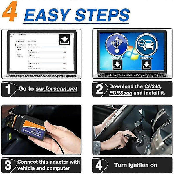 ELM327 Software OBD2 Scanner Adapter USB Diagnostisk Værktøjskabel til Ford