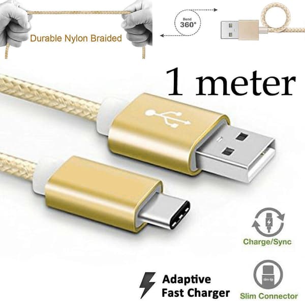 5-pack 1 m Dataöverföring Laddare Laddning USB Typ C Telefon Surfplatta Kabel Sladd Bulk Flätad Guld Nylon