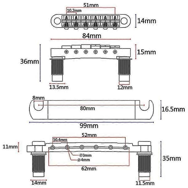 Gitarrstall Låsande Tune-o-matic Stall och Stränghållare Set för Lp/sg Elgitarr Delar Tillbehör Silver