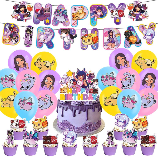 Aphmau Plushies Temafestartikler Dekorationer Balloner Kagepynt Bannersæt