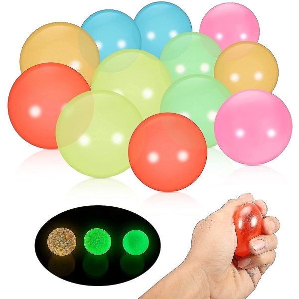 12 pieces Glow balls Sticky wall balls Stress relief Sticky ceiling balls