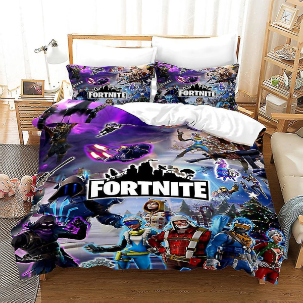 F27 3d Fortnite 2/3 st Sängkläder Set Cover Quilt Cover Örngott Barn Tonåringar Present AU QUEEN 210x210cm