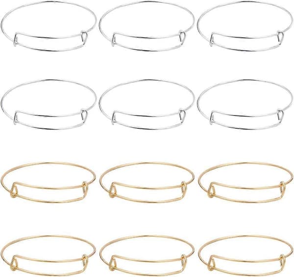 12 stk. utvidbart armbånd i rustfritt stål, armbånd i bulk, justerbart, stabelbart, tomt sjarmarmbåndsett