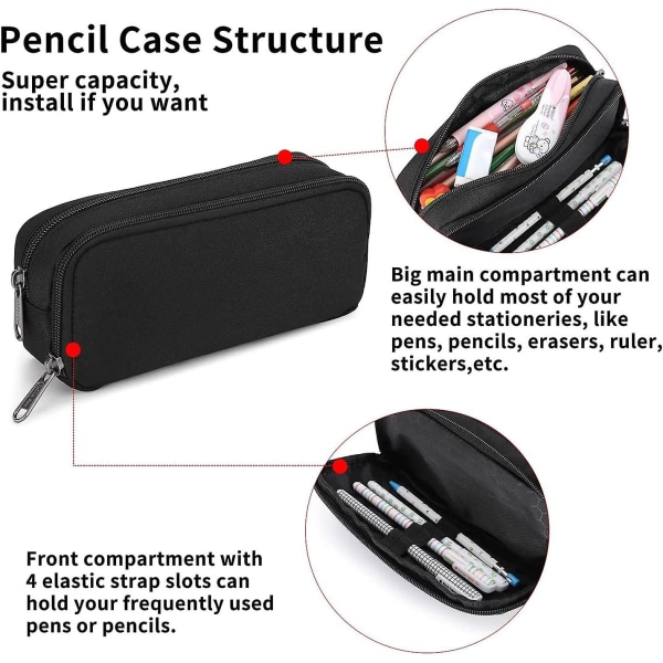 Case För Studenter Flickor Pojkar Stor kapacitet Vuxen Pennmakare Pennfodral Organizer Enkel Hållbar Multifunktionell Pennväska Svart
