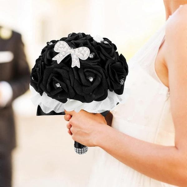 Kunstig brudebuket sort PE-blomst til bryllupsdekoration 1 stk.