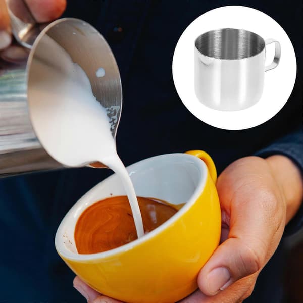 Melkekanne i rustfritt stål for oppbevaring 2 stk sølv kaffeskumkopp