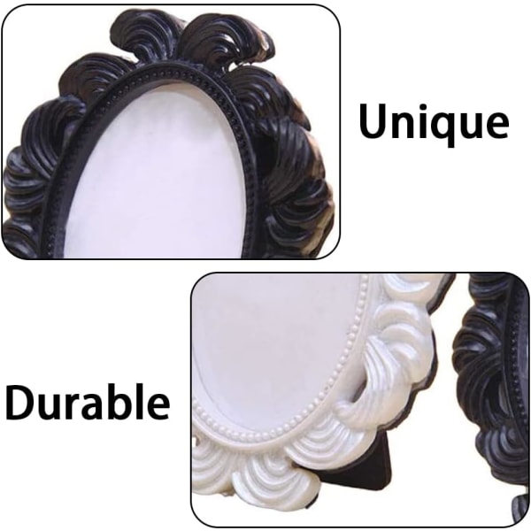 2 Pcs Mini Photo Frames Photo Picture Display Frames Baroque Oval Frames for Home Office Bedroom Living Room (White Black, 5*7cm picture frames)